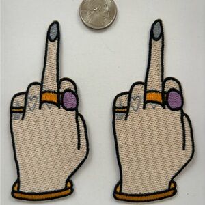 Set of 2: Embroidered Middle Finger Iron On Patches